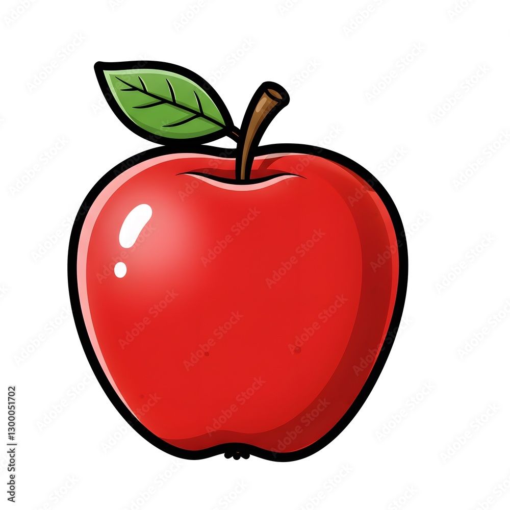 A Vibrant Red Apple with a Single Green Leaf: A Delicious and Healthy Fruit Illustration A Vibrant Red Apple with a Single Green Leaf: A Delicious and Healthy Fruit Illustration