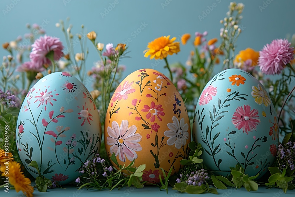 Fototapeta premium Happy Easter Background with colored Easter eggs.
