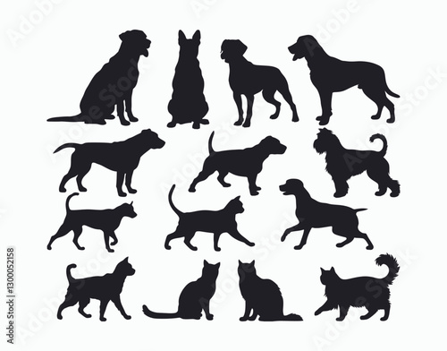 Dog and Cat Silhouette Collection EPS Vector Template Illustration
