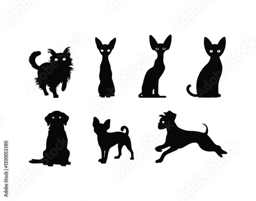 Funny Dog and Cat Silhouettes Vector Template