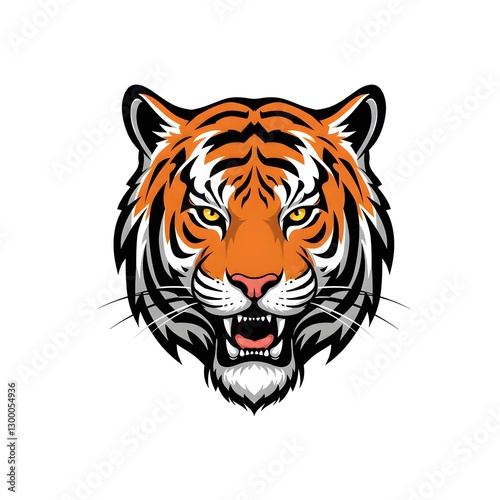 Majestic Tiger Head Illustration Fierce Orange Stripes Powerful Predator Wildlife Animal Design