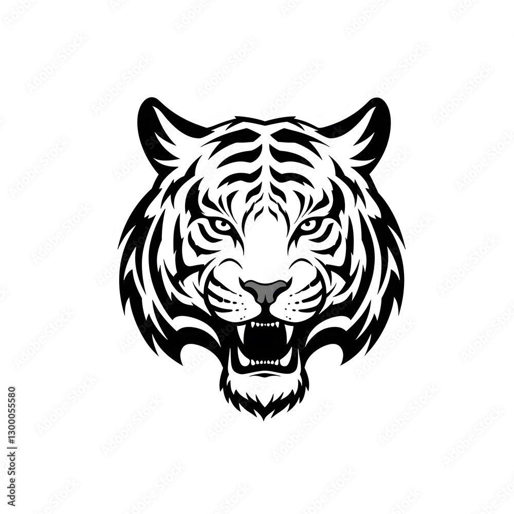 Fototapeta premium Majestic White Tiger Head: A Fierce and Powerful Vector Illustration