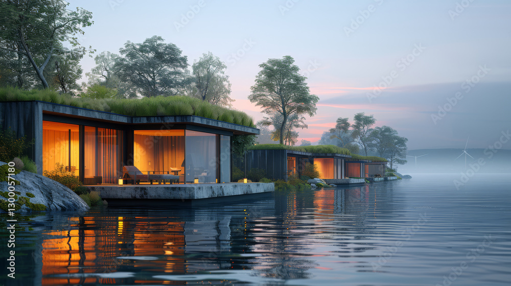 Obraz premium Futuristic Eco Community Center Surrounded By Lush Landscaped Gardens 