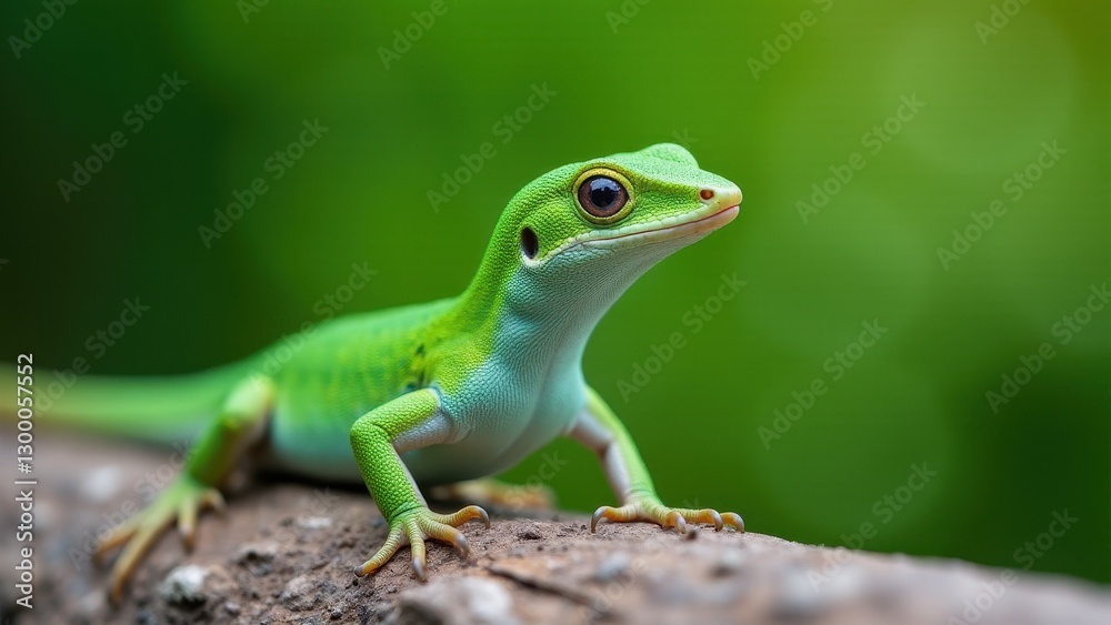 An emerald swift lizard with vibrant green scales and a blue underbelly is perched on a branch against a blurred green background. An emerald swift lizard with vibrant green scales and a blue underbelly is perched on a branch against a blurred green background.