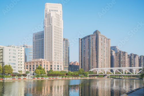 The urban architectural skyline, modern bridges, and Haihe River scenery of Tianjin, China on August 11, 2024