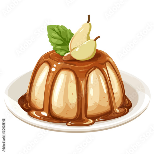 Illustrated Persian Halva Dessert with Caramel Sauce and Pear