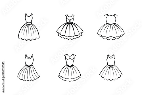 tulle dress sketch icon line art vector illustration