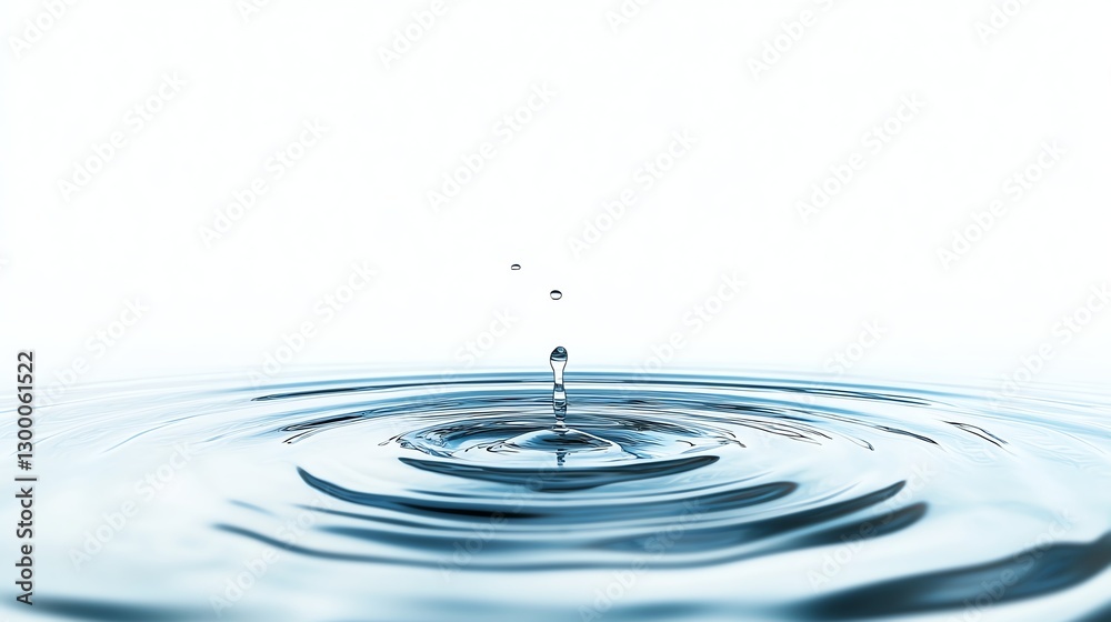 Water droplet creating ripples on a calm surface, isolated on white background. Water droplet creating ripples on a calm surface, isolated on white background.