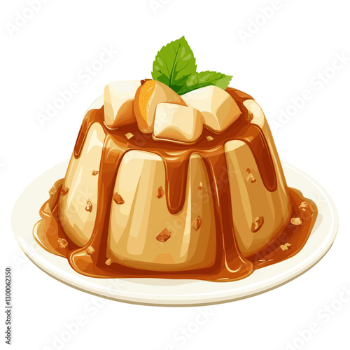 Illustrated Persian Halva Dessert with Caramel Sauce and Pear