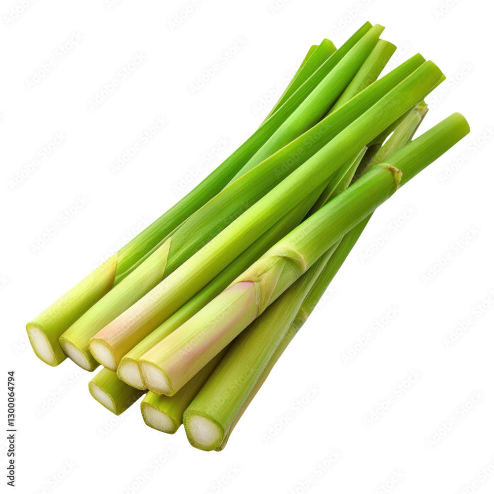 Obraz premium Vibrant herbal ingredients for botanical hair care branding. Fresh, green lemongrass stalks with a vibrant color and smooth texture perfect for revitalizing scalp care essence