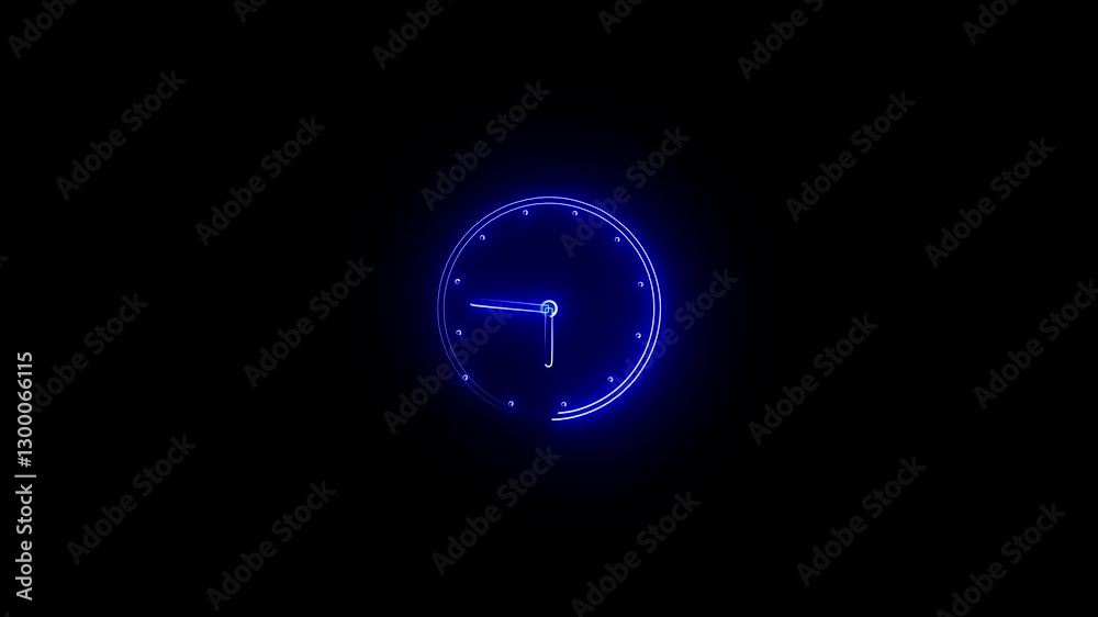 Clock icon neon light 24 Hour Day Fast Speed. Royal blue circle digital ...