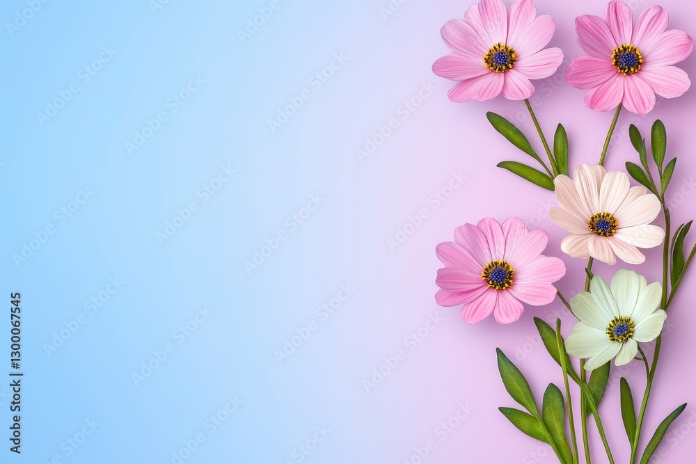 Fototapeta premium Pastel Pink and White Flowers Arrangement on Gradient Background
