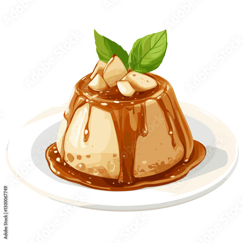 Illustrated Persian Halva Dessert with Caramel Sauce and Pear