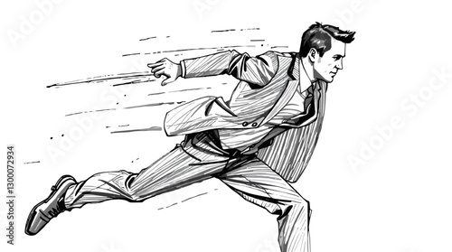 featuring a businessman in motion with dynamic sketch style