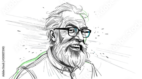 Stylized portrait of a cheerful elderly man with glasses and a beard 