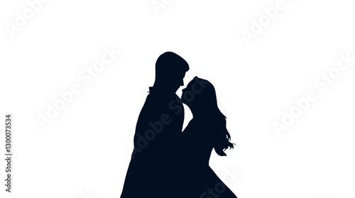 Stylized silhouette of a romantic couple about to kiss