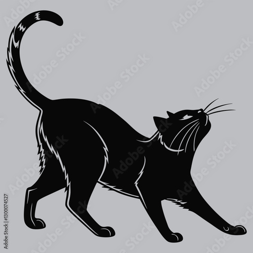 a cat arching its back silhouette vector design art and illustration