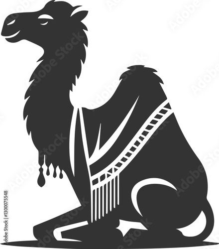 Camel sitting with a blanket covering its back animal silhouette