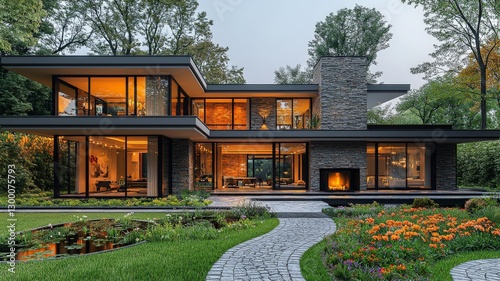 Rural luxury villa, modern mansion, contemporary architecture, grand estate