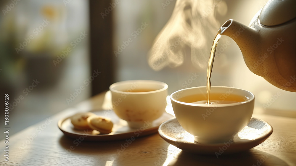 紅茶の香り広がる、ティーポットから注がれる美しい一杯 紅茶の香り広がる、ティーポットから注がれる美しい一杯