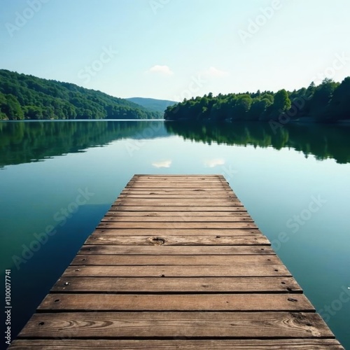 Wallpaper Mural Rustic wooden dock extends over calm lake water, tranquil, plants, solitude Torontodigital.ca