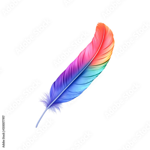 A vibrant rainbow feather floats gracefully against a black background lightness and beauty