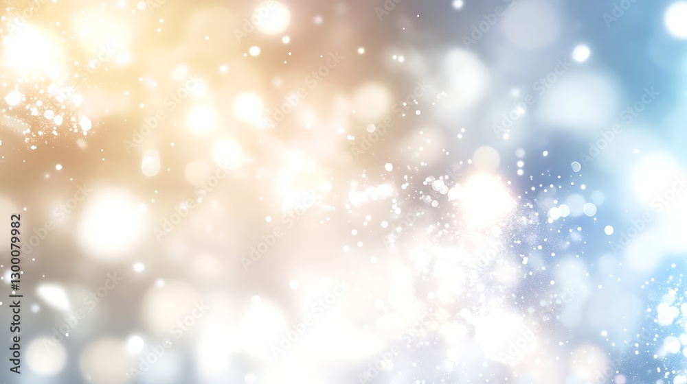 Abstract glitter background with bokeh lights in white, gold, and blue for festive designs Abstract glitter background with bokeh lights in white, gold, and blue for festive designs