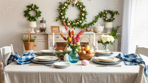 Wallpaper Mural traditional Easter feast with decorated table blue Torontodigital.ca