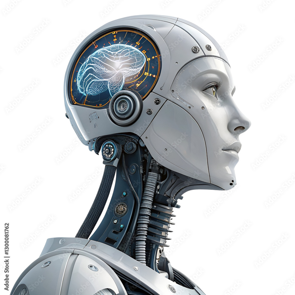 Fototapeta premium AI Artificial Intelligence Robot Head isolated on a transparent background