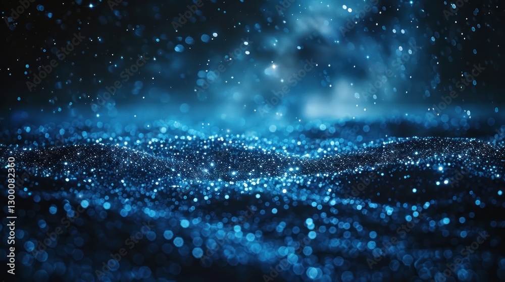 Abstract dark blue glittering particles waves background Abstract dark blue glittering particles waves background