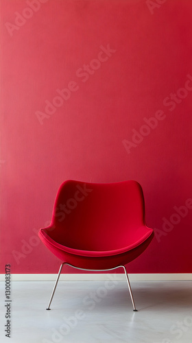Red Chair Against a Red Wall in a Minimalist Room