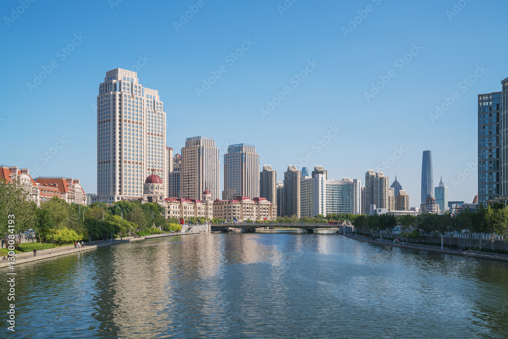 The urban architectural skyline, modern bridges, and Haihe River scenery of Tianjin, China on August 11, 2024 The urban architectural skyline, modern bridges, and Haihe River scenery of Tianjin, China on August 11, 2024