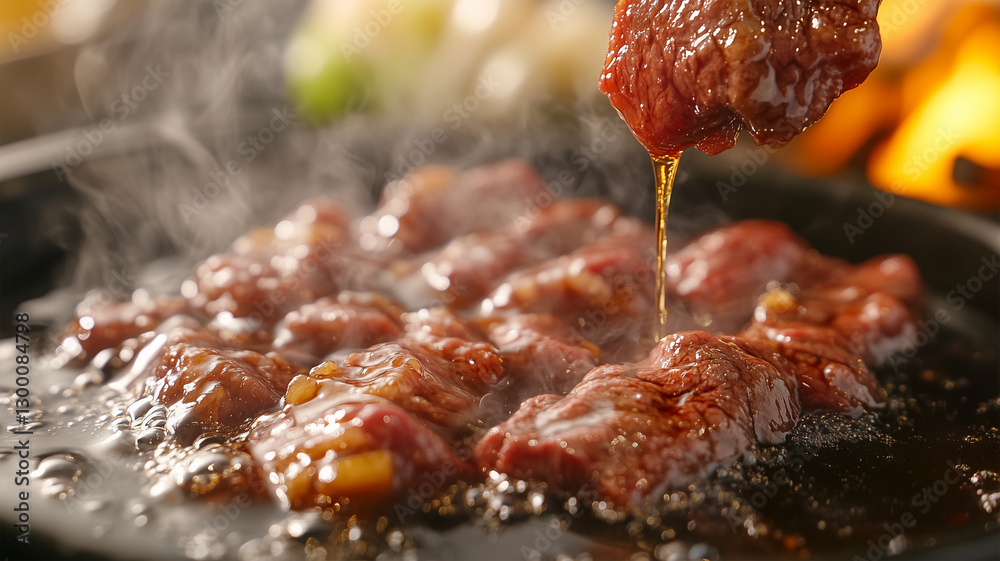 ジューシーな焼肉をタレにくぐらせる贅沢な瞬間 ジューシーな焼肉をタレにくぐらせる贅沢な瞬間