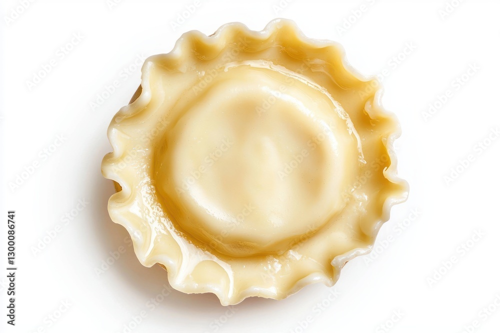 Obraz premium Delicious traditional single raviolo pasta showcasing artisan craftsmanship on bright white background