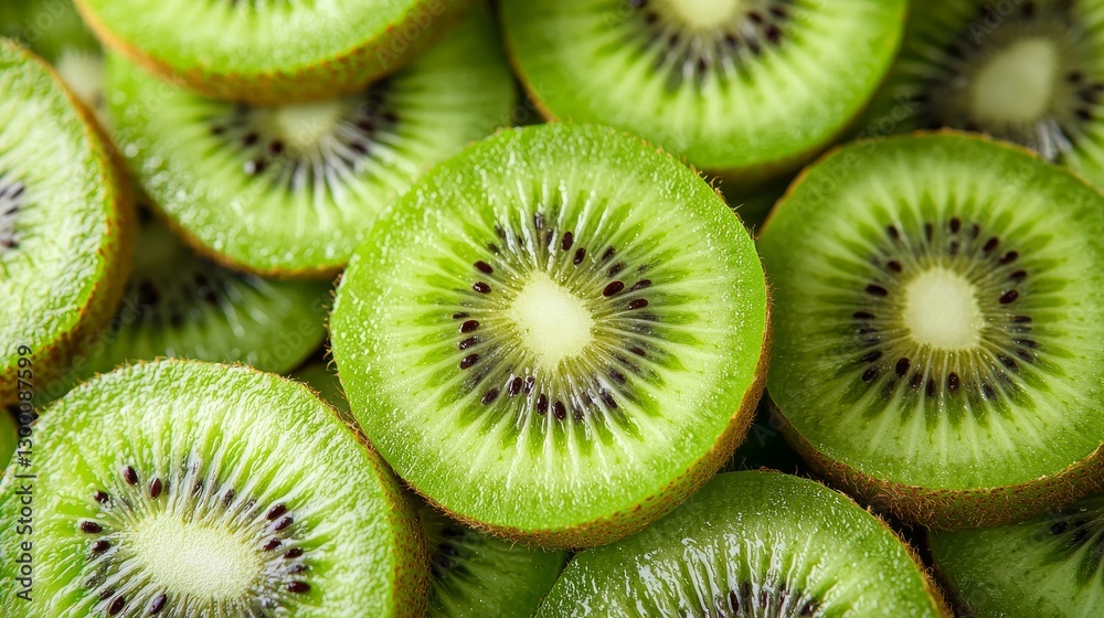 Vibrant Kiwi Slices as a Textured Background - Fresh and Colorful Display Vibrant Kiwi Slices as a Textured Background - Fresh and Colorful Display