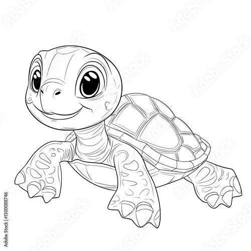 Sea Turtle Delight: A cute and charming sea turtle illustration, with its endearing smile and detailed features, is perfect for coloring books or educational materials.