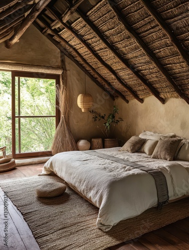 Rustic bedroom shows off a natural and warm design style photo