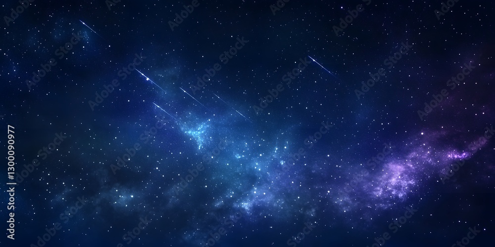 Fototapeta premium Amazing View of Bright Starry Sky at Night with Aurora Borealis and Shooting Stars