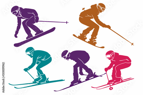 set of Ski Skate Silhouette vector illustration