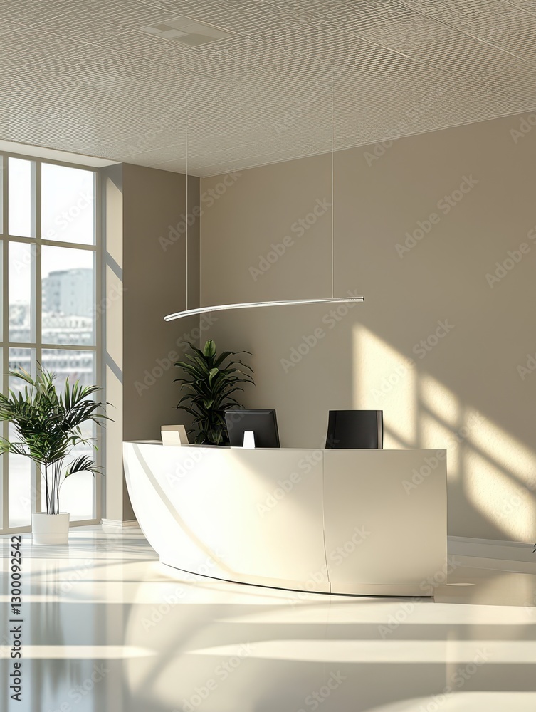 Fototapeta premium The reception desk is a white elegant curved shape