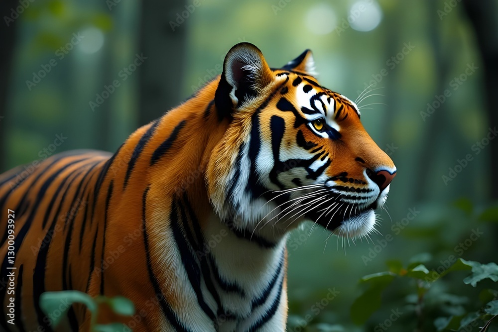 Fototapeta premium Close up of Bengal tiger in jungle. Wild animal background