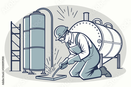Industrial Worker Welding in Safety Gear in a Factory Setting