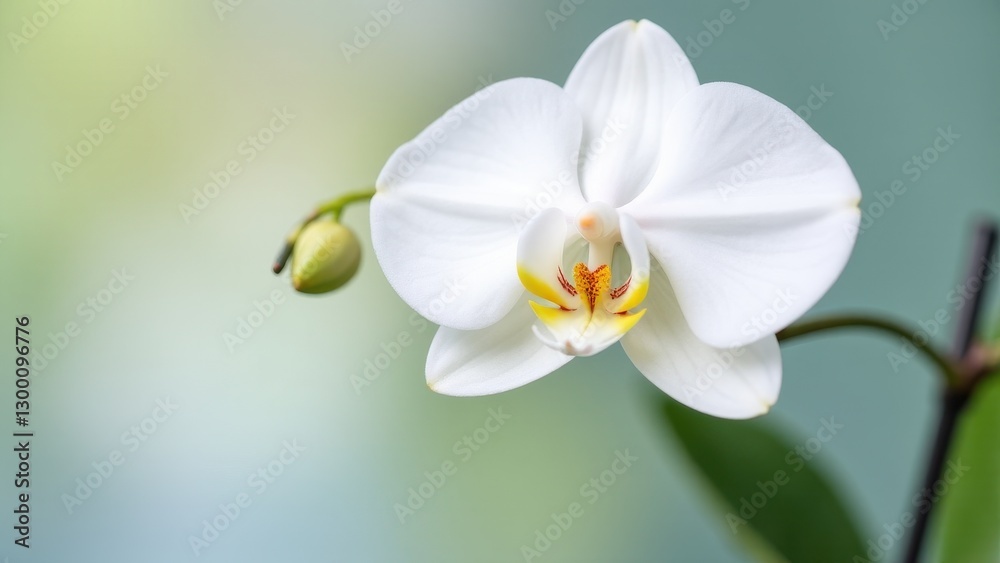 Fototapeta premium A close-up of a white orchid flower with a blurred background.