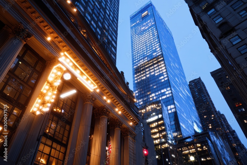 Fototapeta premium This image portrays the blend of historic and modern architecture in a downtown setting, showcasing intricate details of the past met with sleek contemporary design.