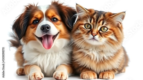 Happy Dog and Cat Showing Friendship, Isolated on Transparent Background