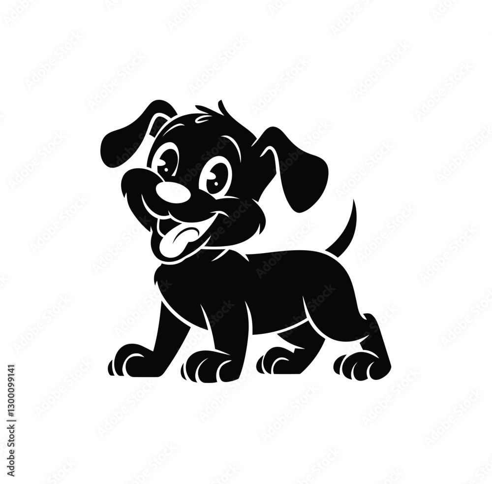 Adorable Cartoon Puppy Silhouette Vector – Playful Black and White Dog Illustration Adorable Cartoon Puppy Silhouette Vector – Playful Black and White Dog Illustration
