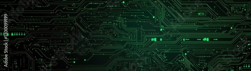 Abstract green circuit board, digital technology, futuristic background, website design