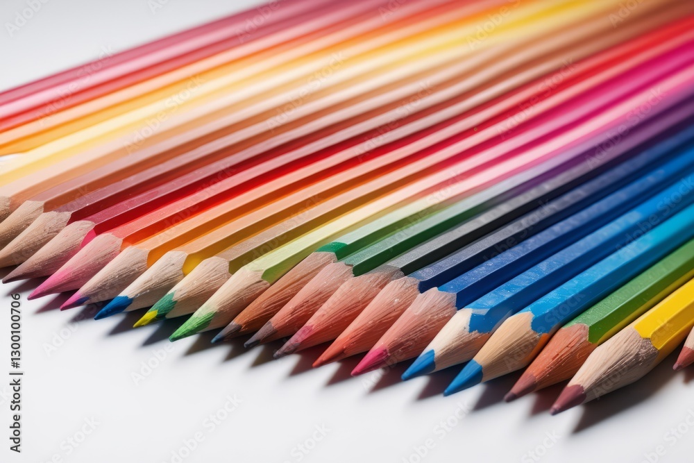 Colored pencils arranged on a white background with vibrant colors and sharp tips Colored pencils arranged on a white background with vibrant colors and sharp tips