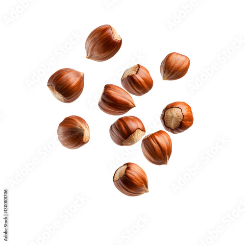 A group of fresh hazelnuts with a brown glossy surface, rich in healthy fats.