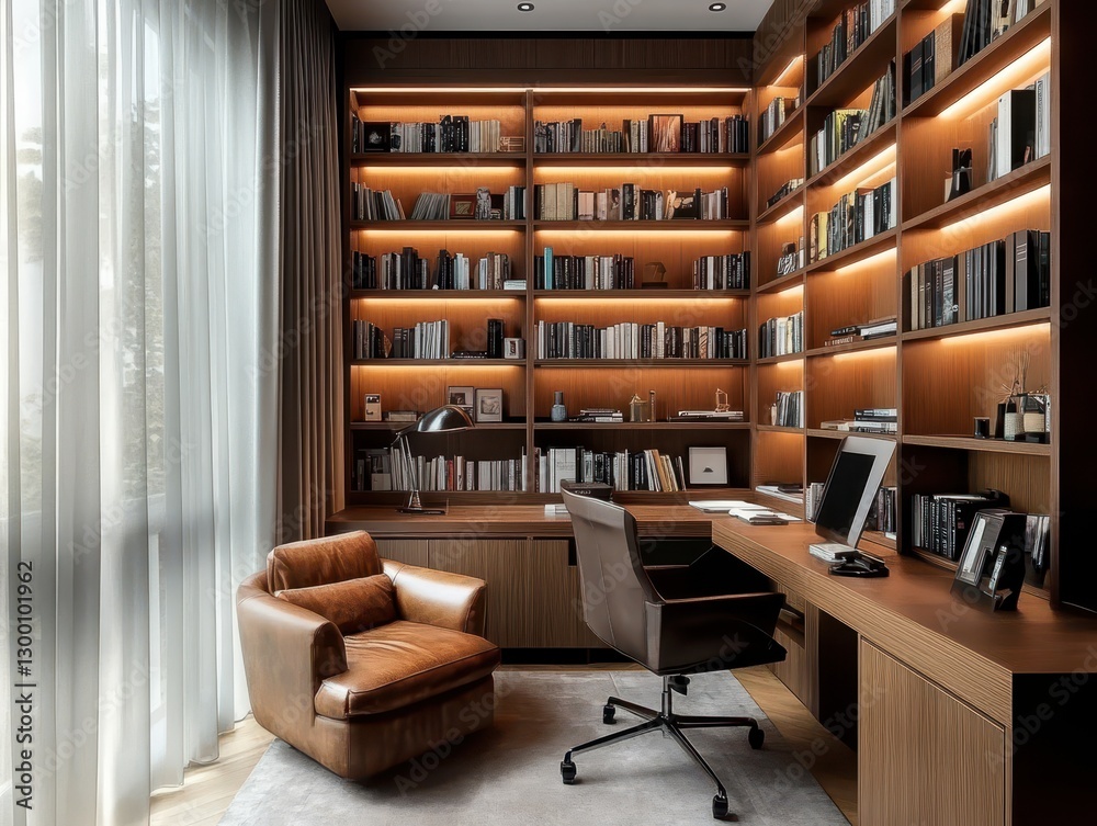 A library study featuring a comfortable reading chair and books A library study featuring a comfortable reading chair and books